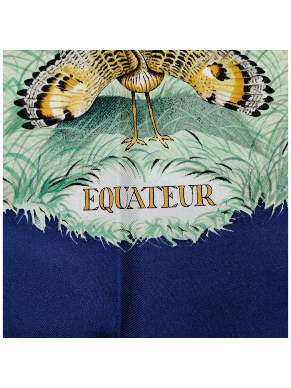 Authentic Hermès Equateur Carré 90 Silk Scarf Blue Jungle Wildlife